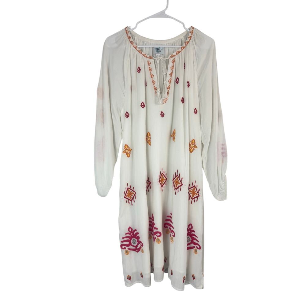 HiHo Alisha Embroidered Boho Dress White Rayon Peasant Large - Picture 2 of 8